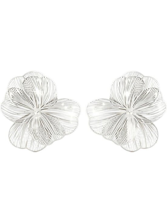 Jewelry - Women's Silver Flower Stud Filigree Statement Large Floral Petal Earrings